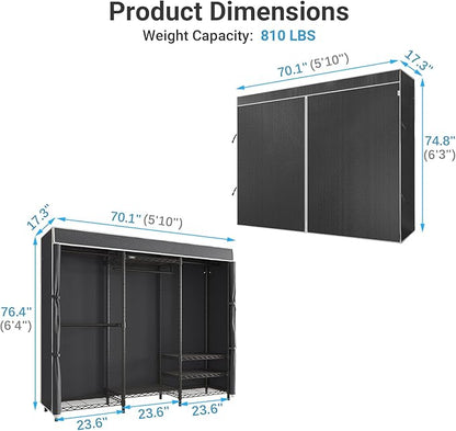 VIPEK V5C Heavy Duty Covered Clothes Rack Portable Closet Rack, Black Metal Clothing Rack with Black Upgarded Polyester Cover, Adjustable Custom Freestanding Closet Wardrobe, Max Load 800LBS