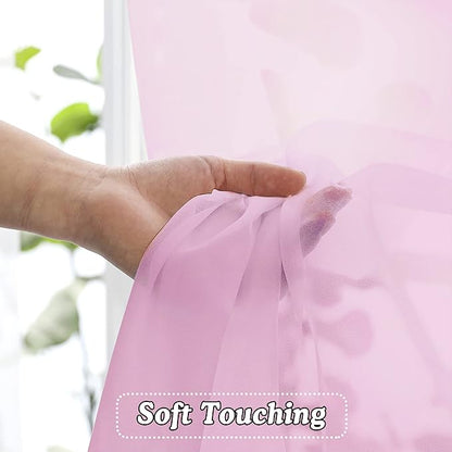 OVZME Light Pink Sheer Curtains 108 Inches Long, Light Filtering Semi Transparent Lightweight Voile Rod Pocket Window Curtains for Bedroom, Living Room, W42 x L108, Set of 2 Drape Panels