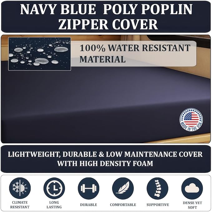 Foamma 4” x 30” x 72” Water Resistant RV Bunk Mattress, Firm High Density Foam, Comfortable and Durable Polyester Cover, Truck, Camper, Travel Trailer, Made in USA