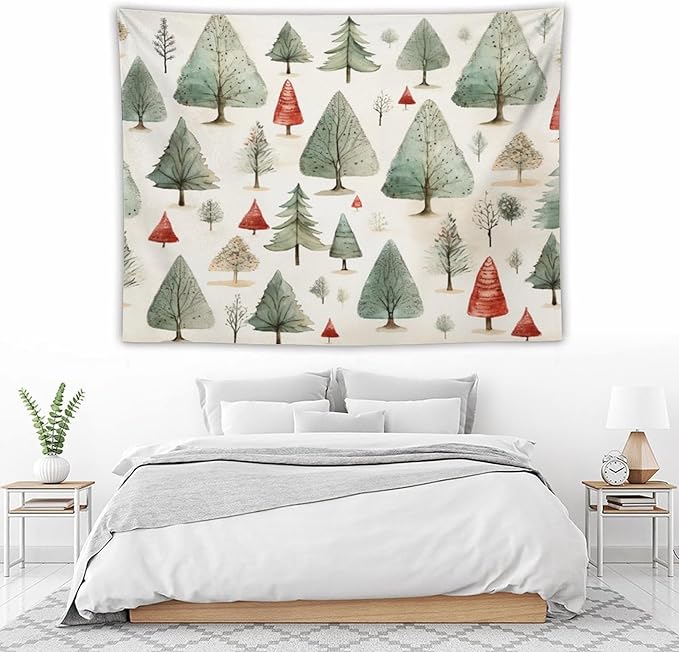 Tapestry Vintage Christmas Tree Watercolor Tapestries for Bedroom Aesthetic Watercolor Christmas Tree Tapastry's Wall Hanging Wall Hanging Decor Home Decoration for Bedroom Living Room Dorm 60"x80"