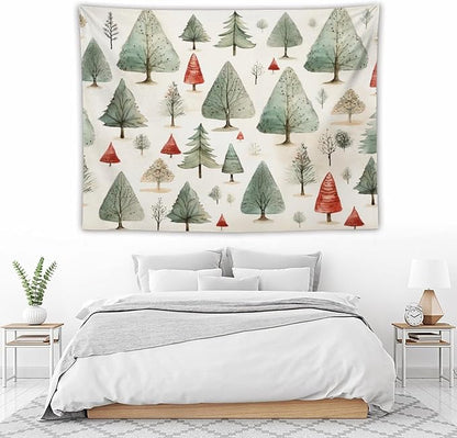 Tapestry Vintage Christmas Tree Watercolor Tapestries for Bedroom Aesthetic Watercolor Christmas Tree Tapastry's Wall Hanging Wall Hanging Decor Home Decoration for Bedroom Living Room Dorm 60"x80"