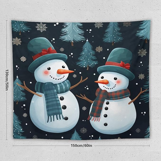 MaSiledy Tapestry Wall Hanging Snowman Couple Tapestry Christmas Snowman Wall Hanging Wall Tapestry Aesthetic Wall Art for Home Decor 50"x60" Holiday Scene Banner for Winter Christmas Party