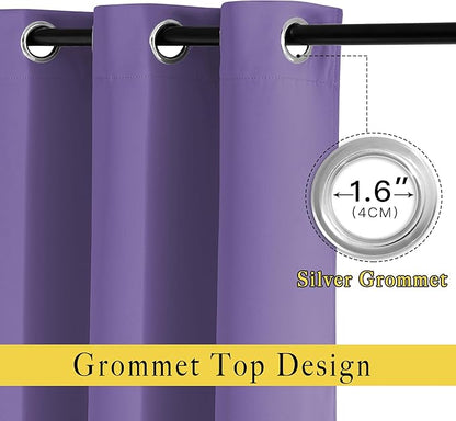 NICETOWN Thick Blackout Curtain and Drapes - (52 x 108, Lilac Purple, Pack of 2) Thermal Insulated Grommet Top Window Draperies for Bedroom, Block Out Light Curtain Panel