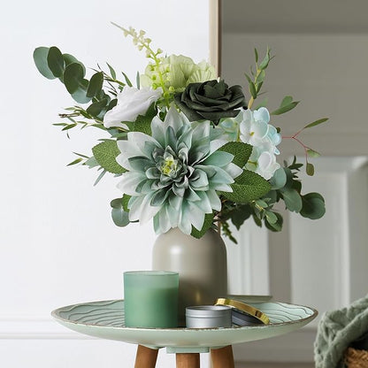 AmyHomie Forest Sage Green White Artificial Flowers Combo Silk Rose Fake Flowers w/Stem for DIY Wedding Bouquets Centerpieces Arrangements Table Fall Decor Party Bridal Baby Shower Home Decorations