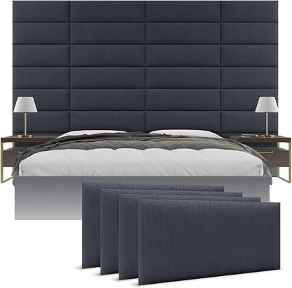 Vänt Upholstered Wall Panels - King/Cal King Size Wall Mounted Headboards - Ribbed Midnight Blue - Twin/King - Set of 4 Panels (Each Individual Panel 39"x11.5")