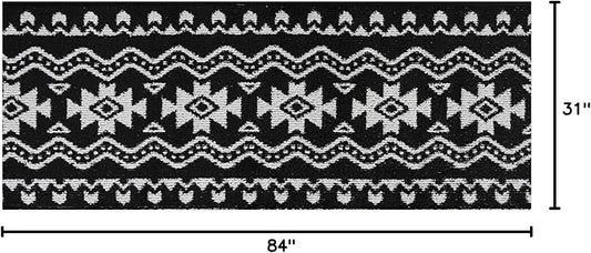 Custom Length Cut to Size Tribal Ethnic Southwestern Inspired Hallway Runner Rug, Non Slip Rubber Backed, 31 inch Wide X Customized Length, Aztec Black, 31 inch X 7 feet