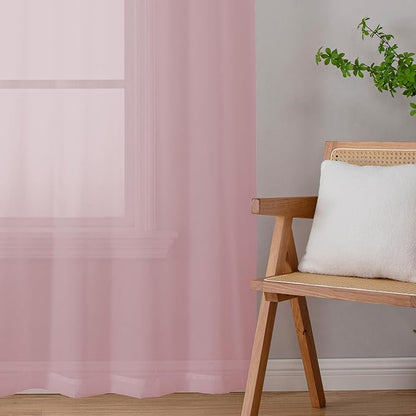 Chyhomenyc Sheer Curtains 63 Inch Length 2 Panels, Light Filtering Rod Pocket Window Sheer Curtain Drapes for Bedroom Living Room, 42Wx63L, 2 Panels, Blush Pink