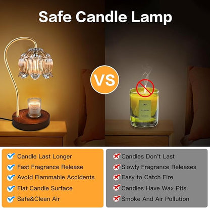 Dimmable Flower Candle Warmer Lamp, Gold Candle Warmer with Timer & 4Bulbs, Womens Gifts for Christmas Birthday, Unique Home Decor for Bedroom Living Room Decor Aesthetic