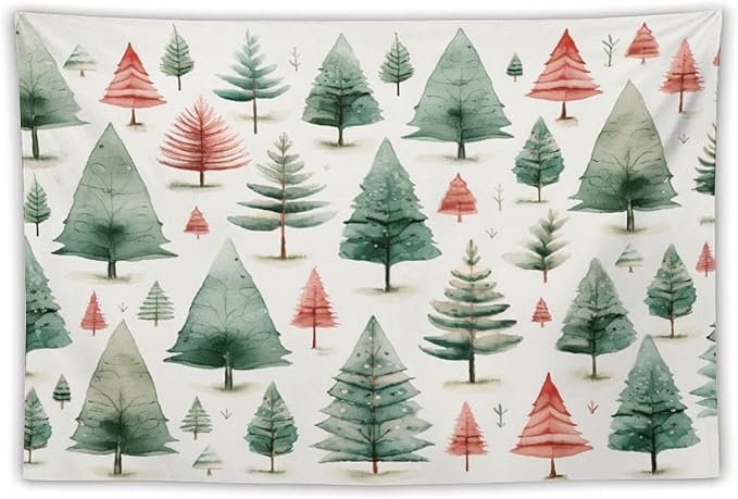 Tapestry Vintage Christmas Tree Watercolor Wall Hanging Wall Tapestry Aesthetic Winter Holiday Tapastry's Wall Hanging Wall Hanging Decor for Bedroom Landscape 60"x90" Christmas Family Party