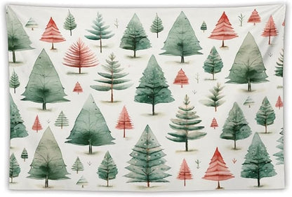 Tapestry Vintage Christmas Tree Watercolor Wall Hanging Wall Tapestry Aesthetic Winter Holiday Tapastry's Wall Hanging Wall Hanging Decor for Bedroom Landscape 60"x90" Christmas Family Party