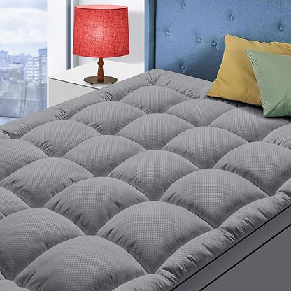 King Size Mattress Topper for Back Pain, Cooling Extra Thick Mattress Pad Cover with 8-21 inch Deep Pocket, Plush Pillow Top Mattress Topper Overfilled with Down Alternative, King Size, Dark Grey