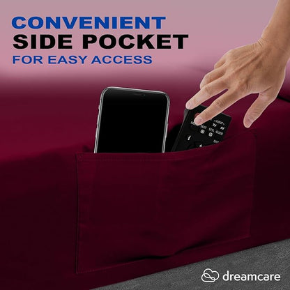 DREAMCARE Twin XL Sheet Sets - 4pc Cooling Sheets XL Twin Sheets - up to 21” Deep Pocket – Hotel Luxury Extra Long Twin XL Bed Sheets 100% Brushed Microfiber with Side Pocket - Burgundy