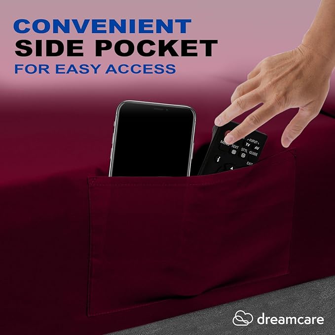 DREAMCARE California King Sheet Sets – 4 pcs Cooling Sheets – up to 21” Deep Cal King Sheets – Hotel Luxury Pillowcases – Superior Softness 100% Fine Microfiber with Side Pocket –Burgundy