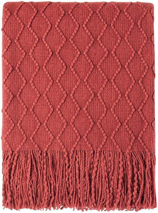 BOURINA Rust Throw Blanket 50x60 Inches Throw Textured Solid Soft Sofa Throw Couch Knitted Decorative Blanket