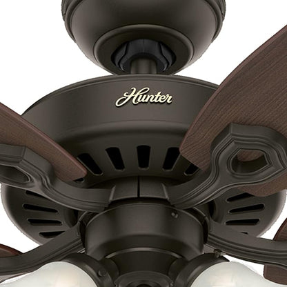 Hunter 52 inch Indoor Ceiling Fan with LED Lights - Bronze Ceiling Fan with Pull Chain, For Bedroom or Living Room, Standard Mount, No Remote, 5 Blades, Includes Bulbs - Builder Plus 53238, New Bronze