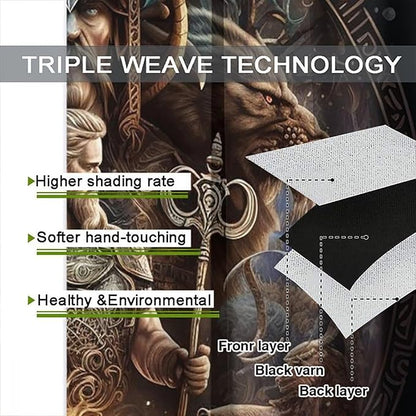 Cool Norse Viking Theme Curtains - Fantasy Ancient Symbols Wildlife Wolf Nordic Vikings Thermal Insulated Blackout Curtains - Rod Pocket Window Treatment Drapes for Bedroom 2 Panels 72L x 31.5W