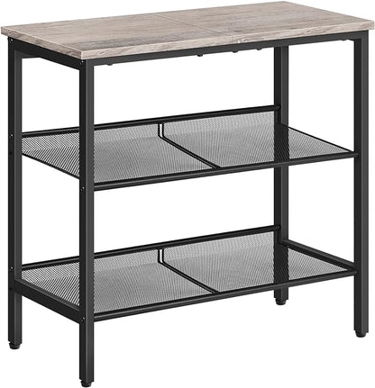 HOOBRO Side Table, 3-Tier Narrow End Table, Nightstand with 2 Flat or Slant Adjustable Shelves for Small Spaces, Hallway, Living Room, Bedroom, Sturdy, Easy Assembly, Greige and Black BG23BZ01G1