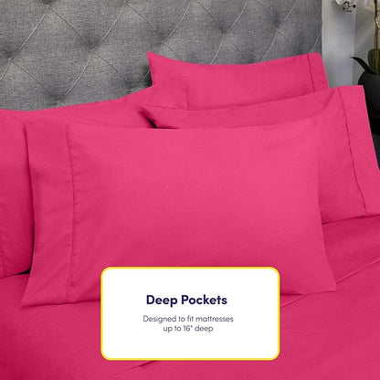 Twin XL Size Bed Sheets - 4 Piece 1500 Supreme Collection Fine Brushed Microfiber Deep Pocket Twin X-Large Sheet Set Bedding - 1 EXTRA PILLOW CASES, GREAT VALUE, Twin XL, Fuschia