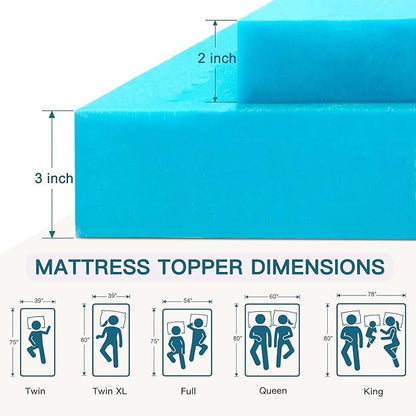 3 Inch Full (54"x75") Memory Foam Mattress Topper, Cooling Gel Infused Mattress Pad, Soft Bed Topper for Pressure Relief Back Pain, Breathable, CertiPUR-US Certified