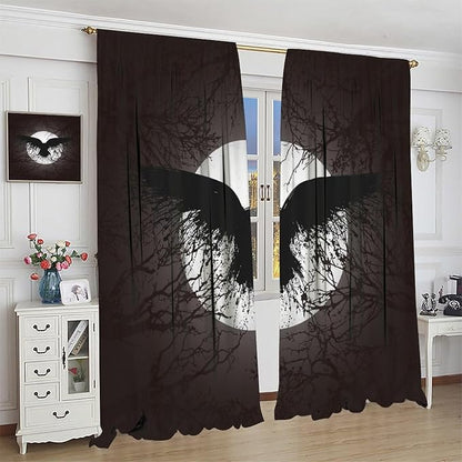 Cool Raven Print Curtains for Bedroom - Vintage Nordic Viking Theme Dead Tree Crow Full Moon Window Treatment,Energy Saving Thermal Insulated Rod Pocket Bedroom Blackout Curtains 2 Panels 72L x 31.5W