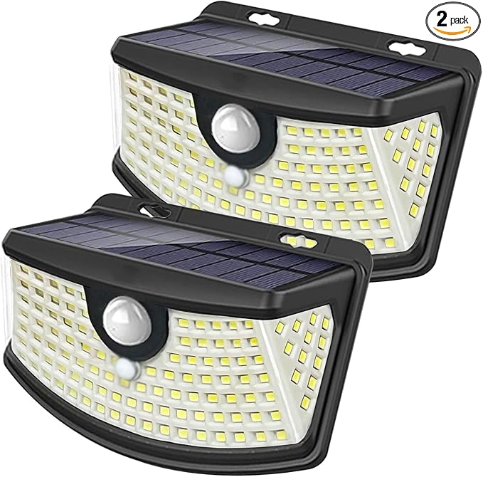 Aootek New Solar Motion Sensor Lights 120 LEDs with Lights Reflector,270° Wide Angle, IP65 Waterproof, Step Lights for Front Door, Yard, Garage, Deck (Front Button 2-Pack)