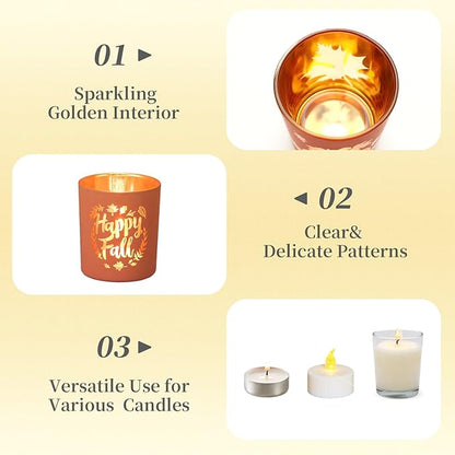 Hewory Thanksgiving Votive Candle Holders: Fall Glass Tea Light Candle Holder Set of 6, Thanksgiving Table Decorations Centerpieces for Dinner Tabe Fireplace Mantle Fall Decorations for Home Party