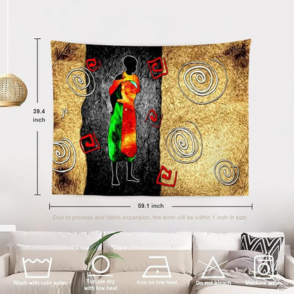 Batmerry African Ethnic Retro Tapestry, Vintage Motive Oil Landscape Fashion Wall Art Hanging Decoration Polyester Fiber White Ruffled Around for Dorm Room Bedroom Living Room, 39.1x59.1 inches