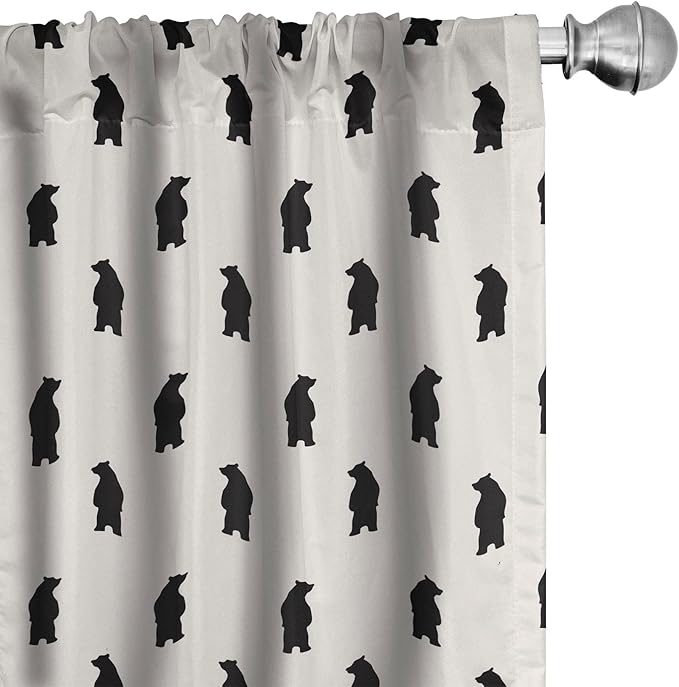 Ambesonne Animal Curtains, Bear Silhouettes on Cream Background Abstract Simplistic Style Pattern Print, Window Treatments 2 Panel Set for Living Room Bedroom, Pair of - 28" x 63", Cream Black