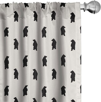 Ambesonne Animal Curtains, Bear Silhouettes on Cream Background Abstract Simplistic Style Pattern Print, Window Treatments 2 Panel Set for Living Room Bedroom, Pair of - 28" x 63", Cream Black