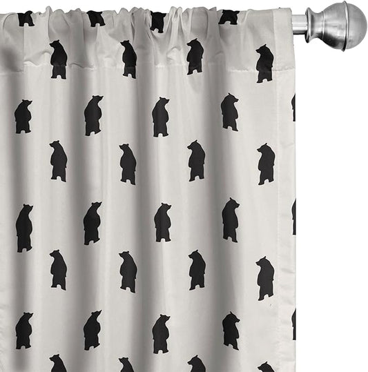 Ambesonne Animal Curtains, Bear Silhouettes on Cream Background Abstract Simplistic Style Pattern Print, Window Treatments 2 Panel Set for Living Room Bedroom, Pair of - 28" x 63", Cream Black