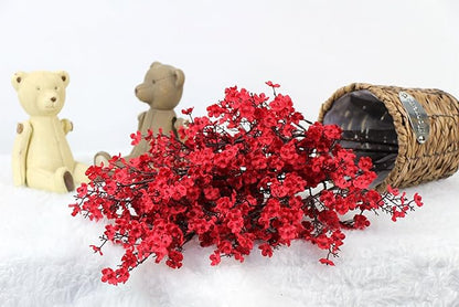JAKY-Global Babys Breath Fabric Cloth Artificial Flowers 12 Bundle European Fake Silk Plants Decor Wedding Party Decoration Bouquets Real Touch DIY Home Garden (Red 12pcs)