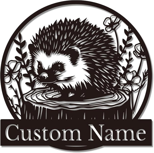 Custom Hedgehog Metal Sign, Personalized Hedgehog Metal Wall Art,Hedgehog Lovers Gift Metal Kid Room Decor,Personalized Hedgehog Lover Name Sign,Kid Nursery Decoration (Hedgehog B)