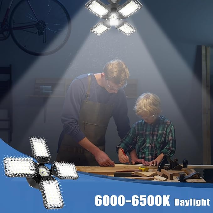 LED Garage Lights Bulb 2 Pack - 120W, 12000LM 6500K Led Shop Light with 4+1 Deformable Panels, Basement Barn Light, E26/E27 for Warehouse, Shop