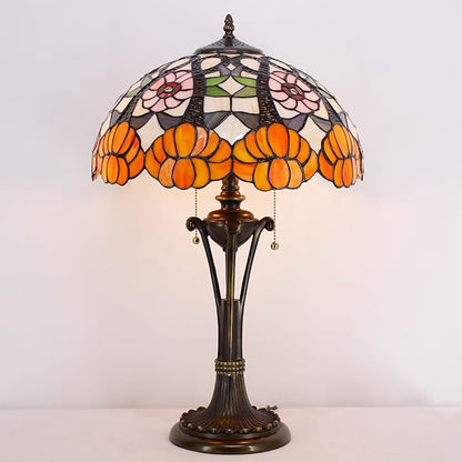 Tiffany Table Lamp Orange Flower Stained Glass Desk Lamp 16X16X24 Inches Reading Light