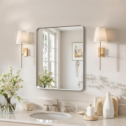 20x16"Bathroom Vanity Mirror for Wall, Aluminum Framed, Farmhouse Rectangle, Anti-Rust, HD Reflection Anti-Desilvering, Distortion Free, Tempered and Shatter-Proof Wall Mounted Mirror, Silver