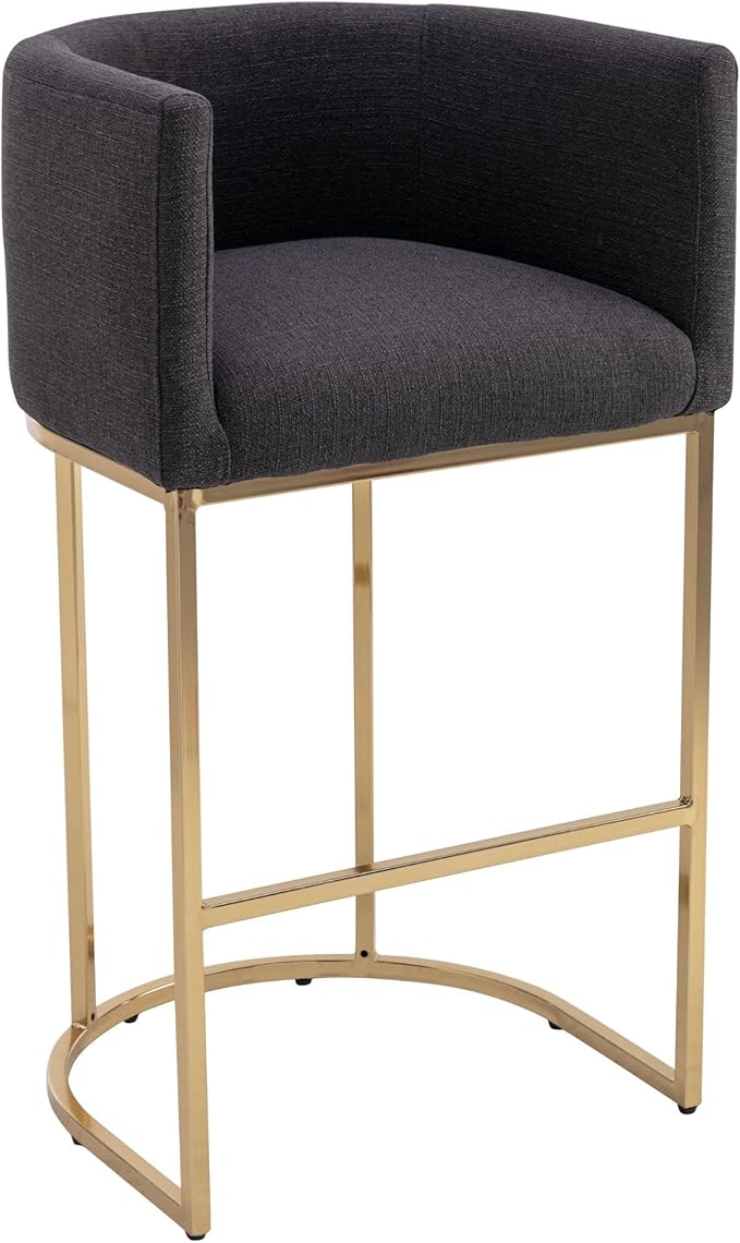 Modern Counter Height Linen Upholstered Bar Stool, 32" Kitchen Counter Island Stool Bar Chairs with Gold Metal Frame for Kitchen Island, Charcoal