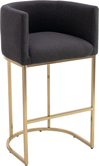 Modern Counter Height Linen Upholstered Bar Stool, 32" Kitchen Counter Island Stool Bar Chairs with Gold Metal Frame for Kitchen Island, Charcoal
