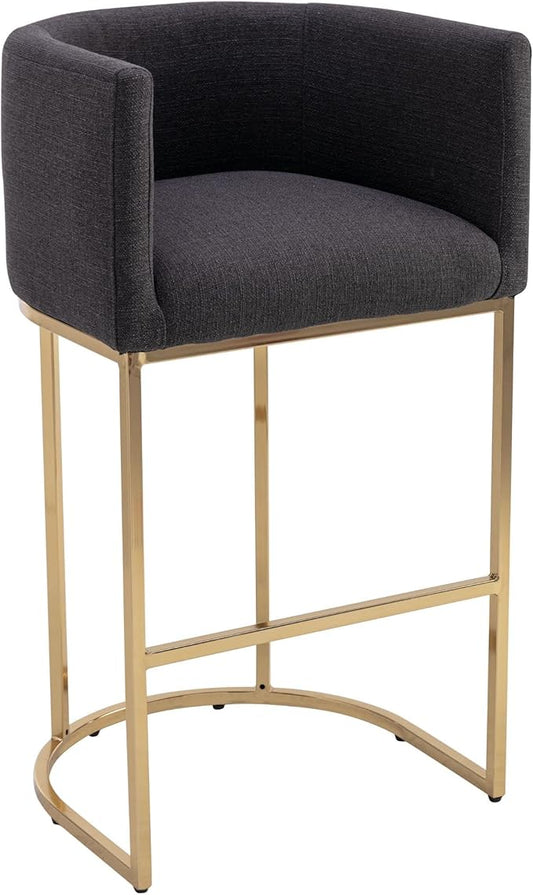 Modern Counter Height Linen Upholstered Bar Stool, 32" Kitchen Counter Island Stool Bar Chairs with Gold Metal Frame for Kitchen Island, Charcoal