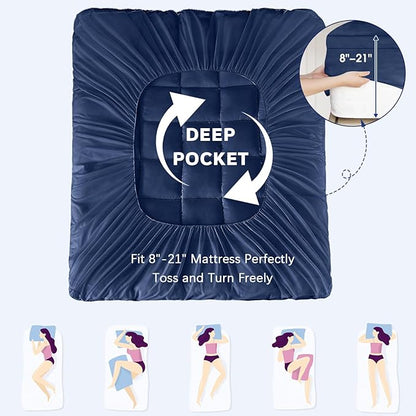 CYMULA California King Mattress Topper, Cooling Mattress Pad Cover, Extra Thick Pillow Top Mattress Topper with 8-21 Inch Elasticated Deep Pockets, Plush Down Alternative Fill Mattress Protector