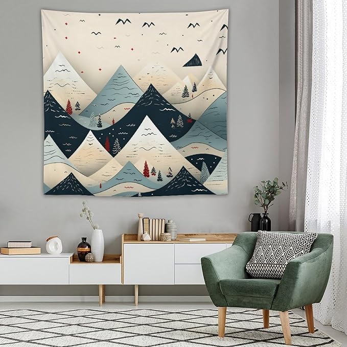 MaSiledy Snow Mountain Scandinavian Winter Wall Tapestry Winter Holiday Tapestry for Bedroom Aesthetic Landscape Tapestry Wall Hanging for Bedroom Living Room Dorm Decor 60"x60"