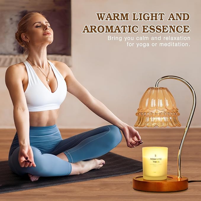 Glass Candle Warmer Lamp with Timer, Flower Candle Lamp, Birthday Gifts for Women, Mom, Female Friend, Candle Lamp Warmer Gifts, Electric Dimmable Candle Warmer, Vintage Home Decor, Amber