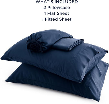 Bedsure Full Size Bed Sheets, Cooling Sheets, Rayon Derived from Bamboo, Breathable & Soft, Deep Pocket Up to 16 Inches, Hotel Luxury Silky Bedding for Hot Sleepers, Navy