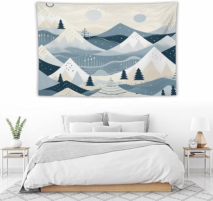 Tapestry Snow Mountain Scandinavian Winter Vintage Aesthetic Tapestry Wall Hanging Rustic Country Holiday Tapestry Wall Hanging Wall Art for Bedroom Living Room Decor Home Decor Landscape 60"x90"