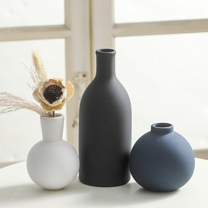 Ceramic Vase Set of 3 | Vases Home Decor | Decorative Flower Table Rustic Vase Modern Decor Vase Neutral Pottery Vases for Entryway Mantel Living Room Kitchen Bedroom -Multicolor Modern