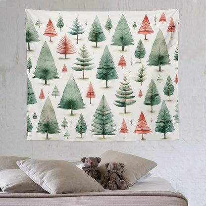 Tapastry's Wall Hanging Vintage Christmas Tree Watercolor Tapestry Xmas Rustic Winter Holiday Tapestries for Bedroom Aesthetic Wall Hanging Decor Home Decoration for Bedroom Living Room Dorm 50"x60"