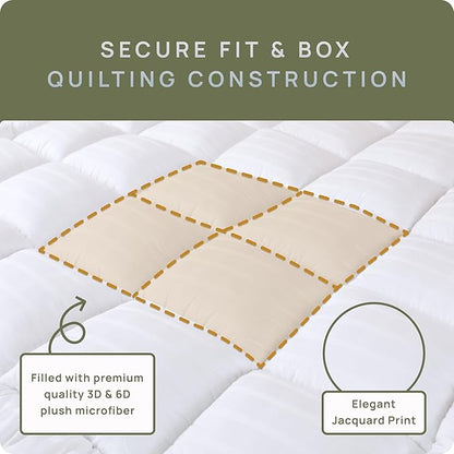 Plush Extra Thick Twin Mattress Topper, Soft & Cooling Pillow Top Bed Topper for Back Pain with 300TC Cotton Cover, Overfilled Mattress Pad Cover for Back Pain, Fit to 6”-22” Mattress.