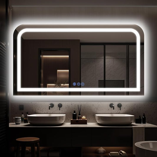LED Bathroom Mirror, 72"x 36" LED Mirror with Lights for Bathroom, Lighted Vanity Mirrors for Wall, Anti-Fog, Dimmable, Tempered Glass, Memory Function, 3 Colors, Safe Use (White)