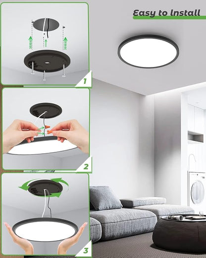 zemty 4Pack 16.5 Inch LED Ceiling Light Flush Mount, 36W 4200lm Super Slim Flush Mount Ceiling Light Fixtures, 3000K/4500K/6000K Selectable Ceiling Lamp for Bedroom Kitchen Living Room (Black)