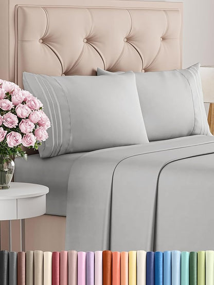 Full Size 4 Piece Sheet Set - Comfy Breathable & Cooling Bed Sheets Set - Hotel Luxury Bedding for Women, Men, Kids, Teens, Boys & Girls - Deep Pockets, Soft and Wrinkle Free - Oeko-Tex - French Grey