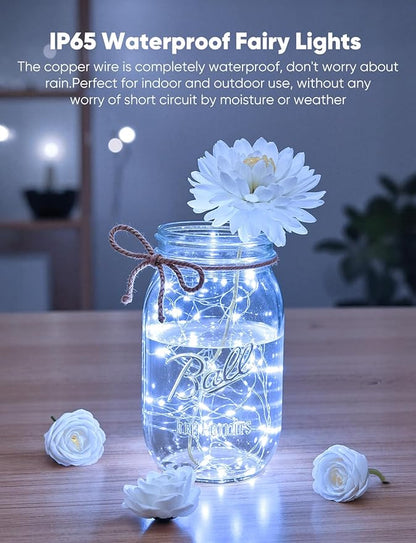 Brightown 24 Pack White LED Fairy Lights Battery Operated String Lights, 7ft 20LED Waterproof Silver Wire String Lights, Firefly Starry Moon Lights for Mason Jars DIY Christmas Wedding Party Bedroom